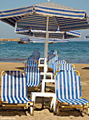 Empty sunbeds in Nea Chora beach, Chania