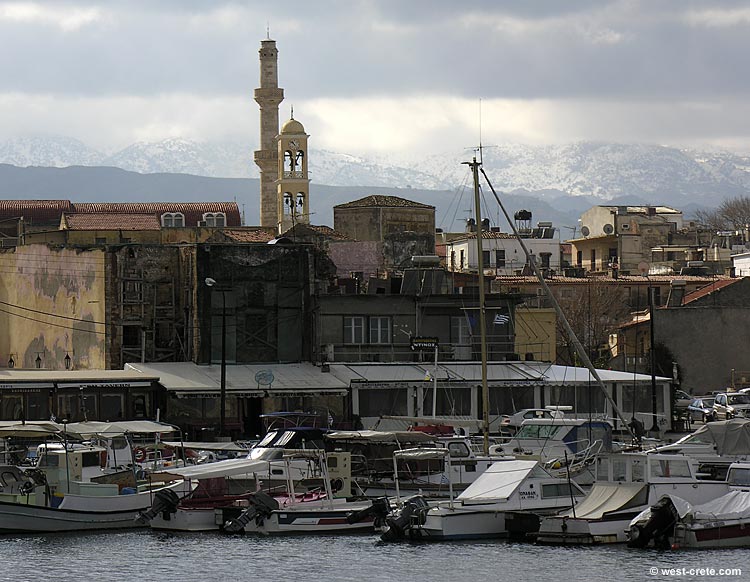 Chania harbour in winter