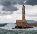 The lighthouse of Chania on a stormy day